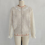 Load image into Gallery viewer, Lace Sleeve Bow Cardigan Women Pink Gray Beige N5A870