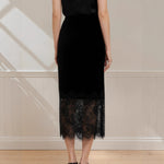 Load image into Gallery viewer, Black Velvet Lace Panel Pencil Skirt Women N5A704