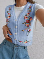 Load image into Gallery viewer, Embroidered Knit Vest Cardigan Women N6C321