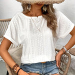 Load image into Gallery viewer, Multicolor Knit Jacquard Embroidery Hollow Raglan Tee N5A971