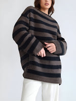 Load image into Gallery viewer, Off Shoulder Stripe Knit Sweater Women Loose Fit N5A845