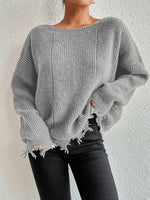 Load image into Gallery viewer, Solid Off-Shoulder Knit Pullover Distressed Edge N6G264
