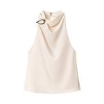 Load image into Gallery viewer, Golden Halter Neck Sleeveless Top Women N6C271