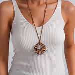 Load image into Gallery viewer, Leather Cord Wood Bead Star Leaf Sweater Chain N6H138