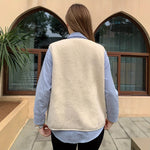 Load image into Gallery viewer, Sleeveless Cardigan Vest Beige Polyester Filled Knit N5A764