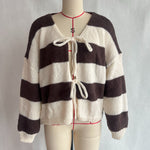 Load image into Gallery viewer, Striped Bow Tie Cardigan Women V Neck Loose Knit N5A842