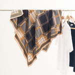 Load image into Gallery viewer, Luxe Dark Plaid 90x90 Scarf Brown Women M5A349