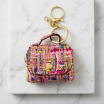 Load image into Gallery viewer, Tweed Earphone Coin Pouch Keychain Bag Charm Pink N6G109