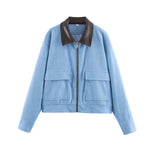 Load image into Gallery viewer, Corduroy Blend Leather Collar Jacket Women N6C138