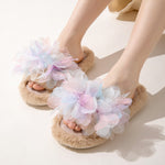 Load image into Gallery viewer, Floral Petal Open Toe Slippers Candy Color Plush M5A282