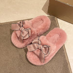 Load image into Gallery viewer, Bow Plush Slippers Women 4cm Platform House Shoes M5A300