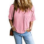 Load image into Gallery viewer, Twisted Rib V-Neck Relaxed T-Shirt Women N6B057