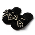 Load image into Gallery viewer, Heart Bow Open-Toe Slippers Women Plush House Shoes M5A287