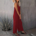Load image into Gallery viewer, Burgundy Loose Strap Jumpsuit Women Side Pockets N5A917