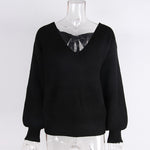 Load image into Gallery viewer, V Neck Bow Sweater Solid Color Casual Loose Knit N5A882