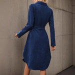 Load image into Gallery viewer, Corduroy Shirt Dress Wrap Waist Asymmetrical Hem N5A686