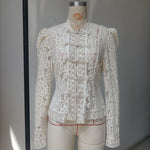 Load image into Gallery viewer, Lace Trim Stand Collar Blouse Women Office Elegant N5A798