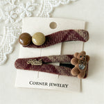 Load image into Gallery viewer, Bear Ball Tartan Hair Clip Women Blue Plaid Side S5P761