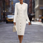 Load image into Gallery viewer, White Tweed-Look Knit Dress Women Long Sleeve N5A903