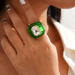 Load image into Gallery viewer, Womens Vintage Rhinestone Hexagon Resin Ring N6K191