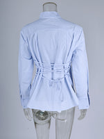 Load image into Gallery viewer, Tie Waist Scarf Collar Cotton Blouse Women Office N6A182