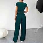 Load image into Gallery viewer, Green Round Neck Elastic Waist Knit 2pc Set Women N5A961