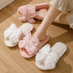 Load image into Gallery viewer, Bow Open Toe Slippers Women Plush House Shoes M5A288