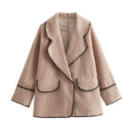 Load image into Gallery viewer, Oversized Notch Collar Lamb Fleece Jacket Women Khaki N5A543
