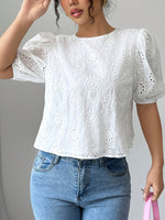 Load image into Gallery viewer, Lace Back Tie Short Sleeve Shirt Women N6D119