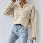 Load image into Gallery viewer, Polo Neck Cable Knit Sweater Women Beige N5A589