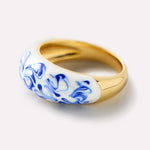 Load image into Gallery viewer, Bluewhite Ceramic Wave Ring Porcelain Motif S5P240