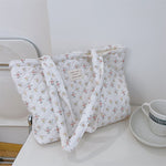 Load image into Gallery viewer, Pastel Floral Quilted Tote Bag Women Large S5P649