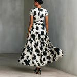 Load image into Gallery viewer, Black White Abstract Print Maxi Dress Women N5A898