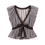 Load image into Gallery viewer, Gingham Balloon Sleeve Bow Tie Blouse Women N6C276