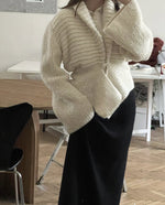 Load image into Gallery viewer, White V Neck Asymmetrical Cardigan Women Retro Knit N5A796