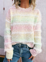 Load image into Gallery viewer, Striped Rainbow Sweater Women Color Gradient Faux N5A865