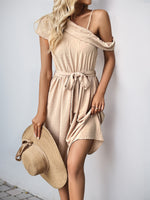 Load image into Gallery viewer, Asymmetric Off-Shoulder Jacquard Midi Dress Women N6B053