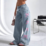 Load image into Gallery viewer, Printed High Waist Bow Detail Jeans Women Blue N5A615