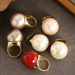 Load image into Gallery viewer, Statement Pearl Open Ring Adjustable Geometric N6H204