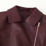 Load image into Gallery viewer, Burgundy Faux Leather Biker Jacket Women N5A716
