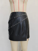 Load image into Gallery viewer, Black PU Leather Studded Skirt High Waist A Line N5A707