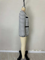 Load image into Gallery viewer, Black White Striped Utility Jacket Women Round Neck N5A908