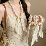 Load image into Gallery viewer, Womens Beige Lace Floral Pearl Scarf Necklace N6K273