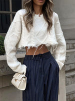 Load image into Gallery viewer, Blue Stripe Wide Leg Pants Women Office Straight N5A821