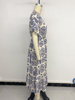 Load image into Gallery viewer, Short Sleeve V Neck Ethnic Print Dress Women N6B059