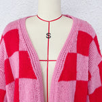 Load image into Gallery viewer, Plaid Color Block Cardigan Women Red Chunky Knit N5A849