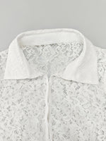 Load image into Gallery viewer, White Lace Collar Fringe Sleeve Sheer Shirt Women N5A935