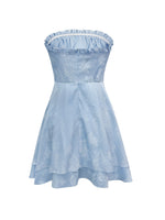 Load image into Gallery viewer, Blue Strapless Smocked Princess Satin Dress Women N5A939