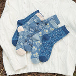 Load image into Gallery viewer, Vintage Blue Ethnic Style Mid-Calf Cotton Socks Women N6H020