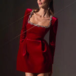 Load image into Gallery viewer, Square Neck Crystal Velvet Dress Women N5A599